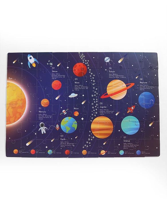 Babyhug Ultimate Solar System Floor Puzzle - 60 Pcs| Interactive Fact-Learning Jigsaw Puzzle| Booklet with 25 Fun Facts About Planets| Boost Critical Thinking and Spatial Awareness| BIS Certified