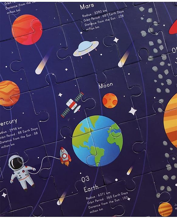 Babyhug Ultimate Solar System Floor Puzzle - 60 Pcs| Interactive Fact-Learning Jigsaw Puzzle| Booklet with 25 Fun Facts About Planets| Boost Critical Thinking and Spatial Awareness| BIS Certified