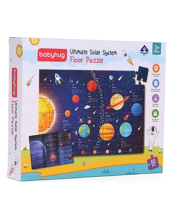 Babyhug Ultimate Solar System Floor Puzzle - 60 Pcs| Interactive Fact-Learning Jigsaw Puzzle| Booklet with 25 Fun Facts About Planets| Boost Critical Thinking and Spatial Awareness| BIS Certified