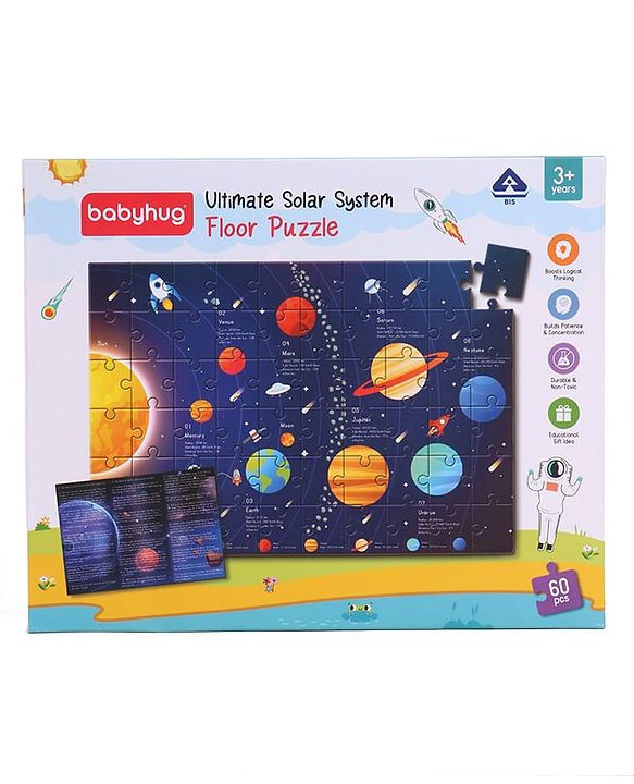 Babyhug Ultimate Solar System Floor Puzzle - 60 Pcs| Interactive Fact-Learning Jigsaw Puzzle| Booklet with 25 Fun Facts About Planets| Boost Critical Thinking and Spatial Awareness| BIS Certified