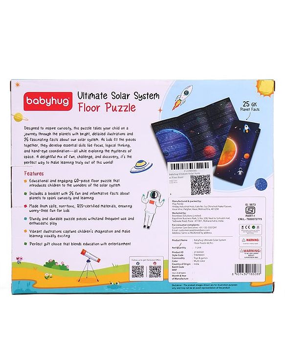 Babyhug Ultimate Solar System Floor Puzzle - 60 Pcs| Interactive Fact-Learning Jigsaw Puzzle| Booklet with 25 Fun Facts About Planets| Boost Critical Thinking and Spatial Awareness| BIS Certified