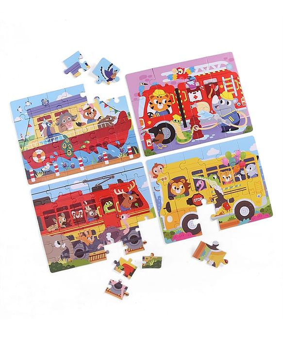 Babyhug 4 in 1 Animal Transportation Jigsaw Puzzle Set - 90 pcs| 4 Difficulty Levels| Beautifully Illustrated| Improves Hand -Eye Coordination & Problem Solving| BIS Certified| Gifting Idea for 3+ yrs