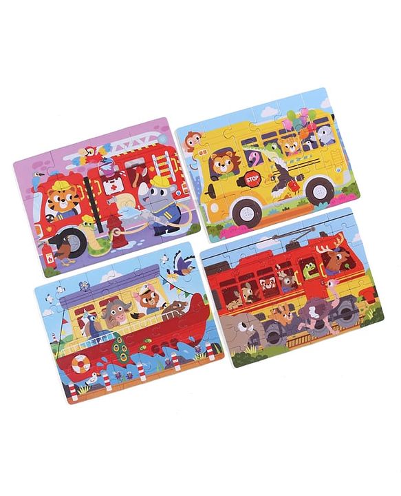 Babyhug 4 in 1 Animal Transportation Jigsaw Puzzle Set - 90 pcs| 4 Difficulty Levels| Beautifully Illustrated| Improves Hand -Eye Coordination & Problem Solving| BIS Certified| Gifting Idea for 3+ yrs