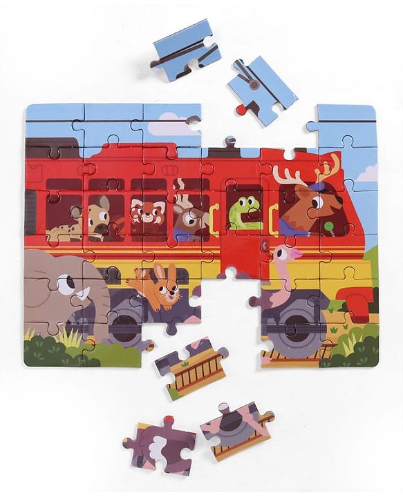 Babyhug 4 in 1 Animal Transportation Jigsaw Puzzle Set - 90 pcs| 4 Difficulty Levels| Beautifully Illustrated| Improves Hand -Eye Coordination & Problem Solving| BIS Certified| Gifting Idea for 3+ yrs