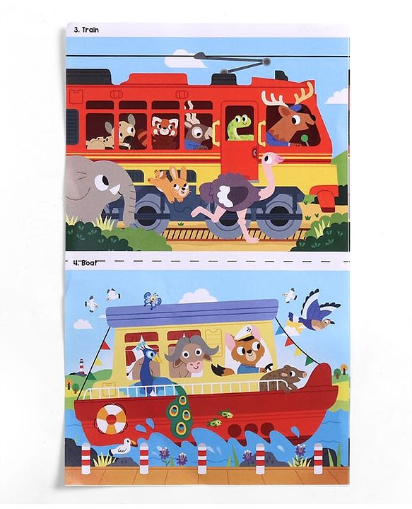 Babyhug 4 in 1 Animal Transportation Jigsaw Puzzle Set - 90 pcs| 4 Difficulty Levels| Beautifully Illustrated| Improves Hand -Eye Coordination & Problem Solving| BIS Certified| Gifting Idea for 3+ yrs