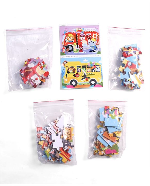 Babyhug 4 in 1 Animal Transportation Jigsaw Puzzle Set - 90 pcs| 4 Difficulty Levels| Beautifully Illustrated| Improves Hand -Eye Coordination & Problem Solving| BIS Certified| Gifting Idea for 3+ yrs
