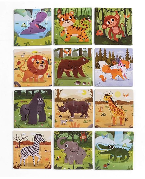Babyhug 4 in 1 Animal Transportation Jigsaw Puzzle Set - 90 pcs| 4 Difficulty Levels| Beautifully Illustrated| Improves Hand -Eye Coordination & Problem Solving| BIS Certified| Gifting Idea for 3+ yrs