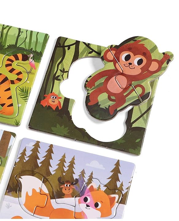 Babyhug 4 in 1 Animal Transportation Jigsaw Puzzle Set - 90 pcs| 4 Difficulty Levels| Beautifully Illustrated| Improves Hand -Eye Coordination & Problem Solving| BIS Certified| Gifting Idea for 3+ yrs