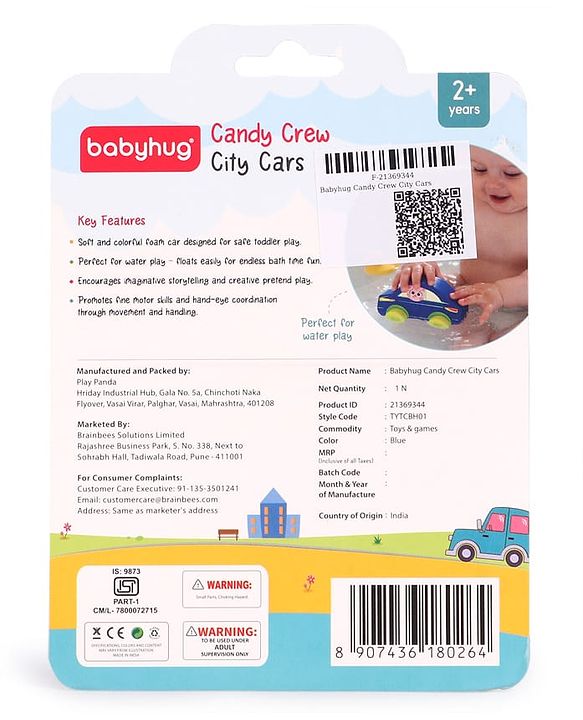 Babyhug Candy Crew City Cars - Blue| Perfect for Water Play and Floating| Turns Bath Time into an Imaginative Floating Adventure | BIS Certified | Design May Vary