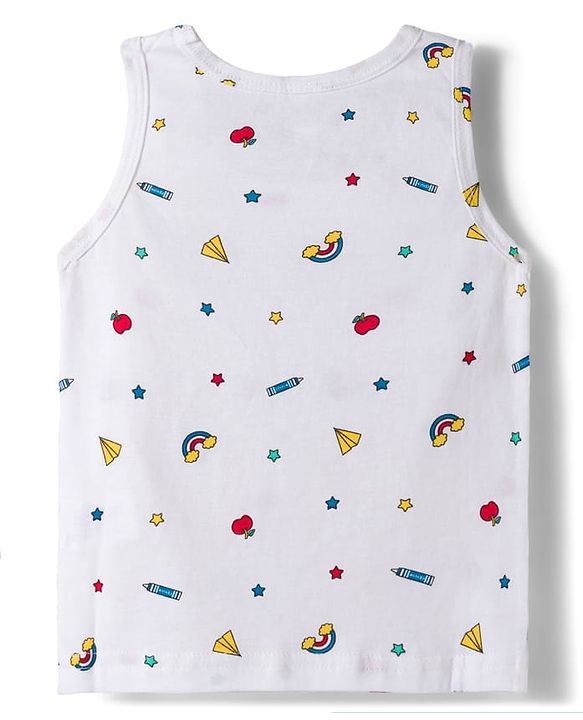 Babyhug 100 % Cotton Knit Sleeveless Sandos with Animal Print Pack of 3 - Red White & Navy Blue
