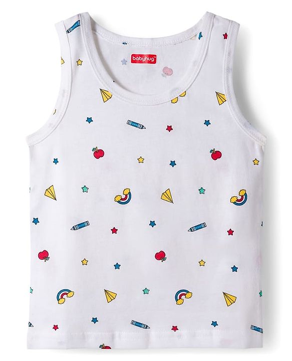 Babyhug 100 % Cotton Knit Sleeveless Sandos with Animal Print Pack of 3 - Red White & Navy Blue
