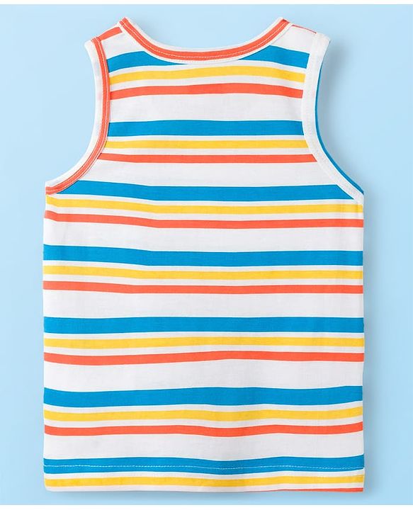 Babyhug 100% Cotton Knit Sleeveless Sando Vests With Stripes & Truck Print Pack of 3 - White & Yellow