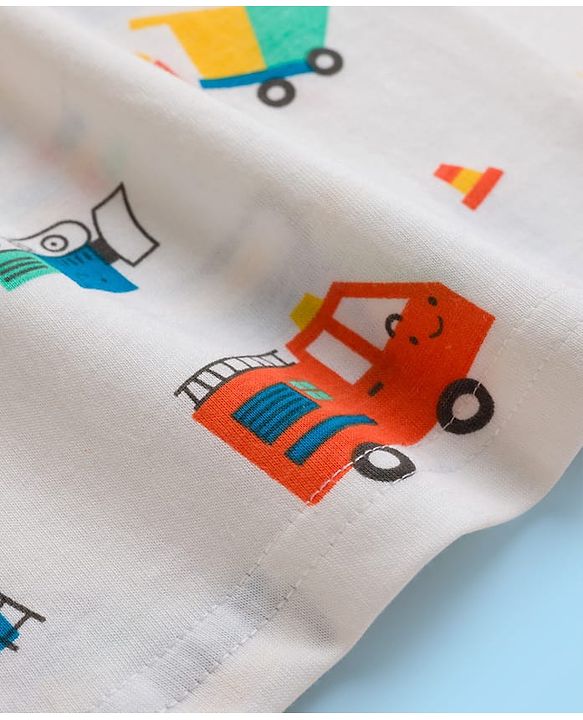 Babyhug 100% Cotton Knit Sleeveless Sando Vests With Stripes & Truck Print Pack of 3 - White & Yellow