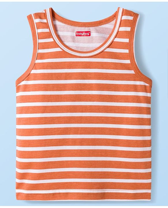 Babyhug 100 % Cotton Knit Sleeveless Sandos with Animal Print & Stripes Pack of 3 - Multicolor