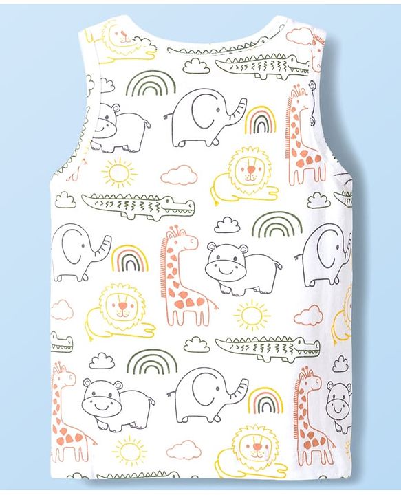 Babyhug 100 % Cotton Knit Sleeveless Sandos with Animal Print & Stripes Pack of 3 - Multicolor