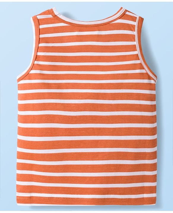 Babyhug 100 % Cotton Knit Sleeveless Sandos with Animal Print & Stripes Pack of 3 - Multicolor