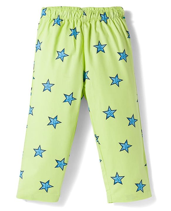 Babyhug Cotton Woven Full Sleeves Co-ords Night Suit With Star Print - Green