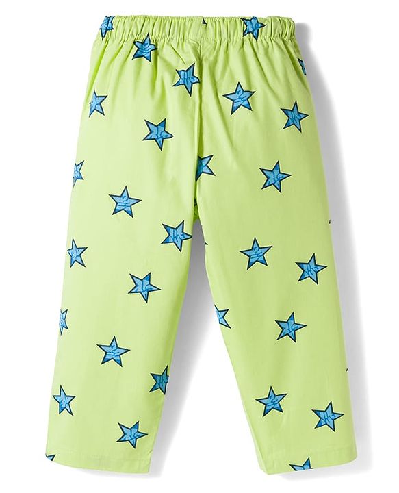 Babyhug Cotton Woven Full Sleeves Co-ords Night Suit With Star Print - Green