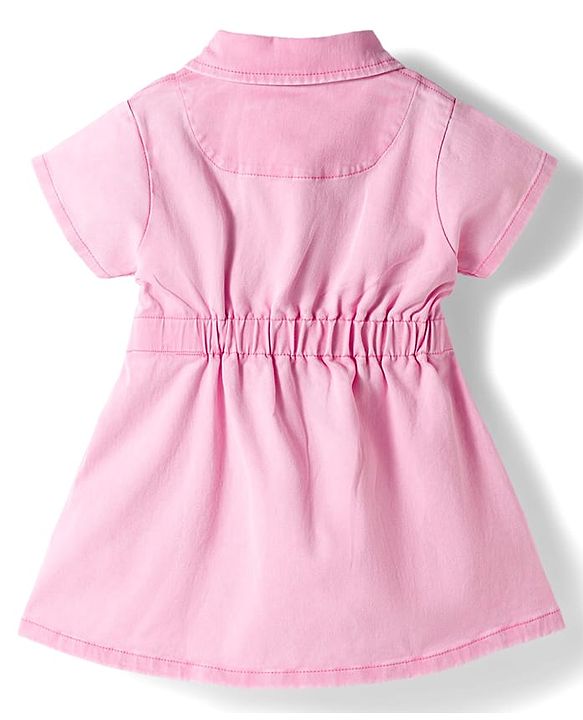 Babyhug Cotton Knit Half Sleeves Solid Color Frock with Belt - Pink