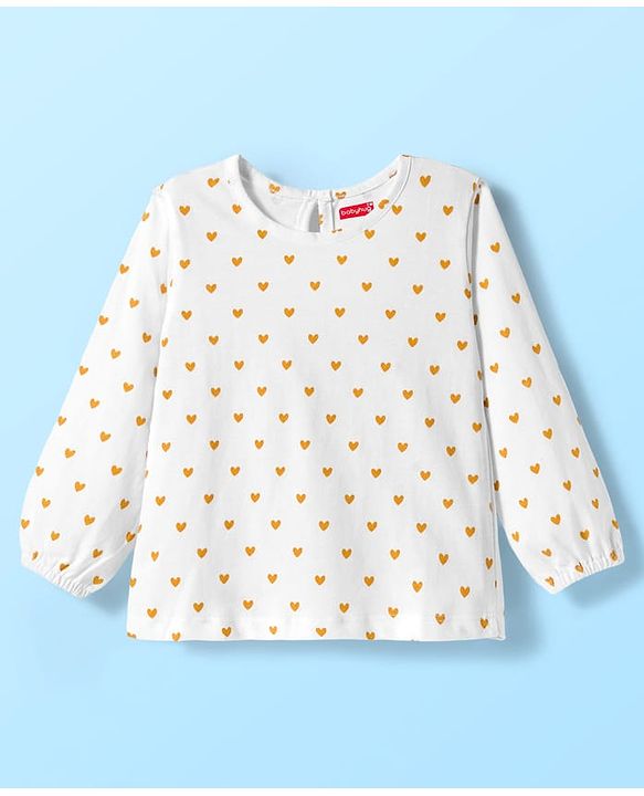 Babyhug Cotton Knit Full Sleeves Inner Tee & Frock With Heart Print & Rabbit Embroidery - Yellow & White