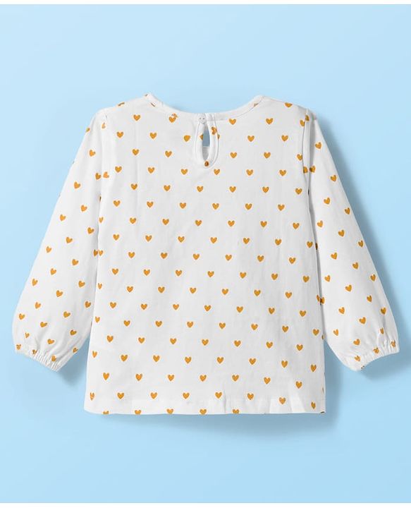Babyhug Cotton Knit Full Sleeves Inner Tee & Frock With Heart Print & Rabbit Embroidery - Yellow & White