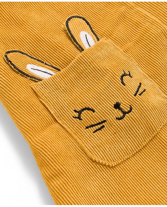 Babyhug Cotton Knit Full Sleeves Inner Tee & Frock With Heart Print & Rabbit Embroidery - Yellow & White