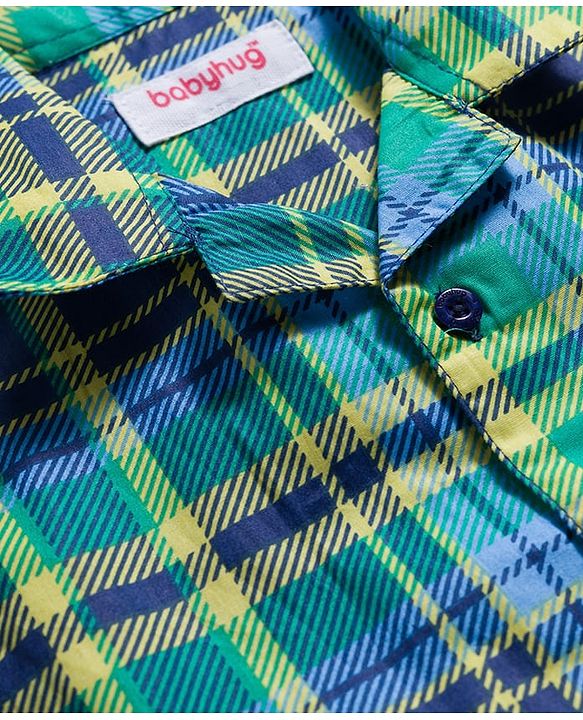 Babyhug Cotton Woven Full Sleeves Co-ords Night Suit With Checks  - Blue
