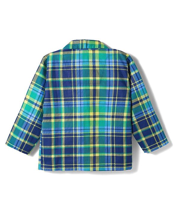 Babyhug Cotton Woven Full Sleeves Co-ords Night Suit With Checks  - Blue