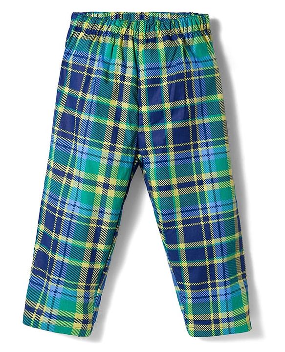 Babyhug Cotton Woven Full Sleeves Co-ords Night Suit With Checks  - Blue