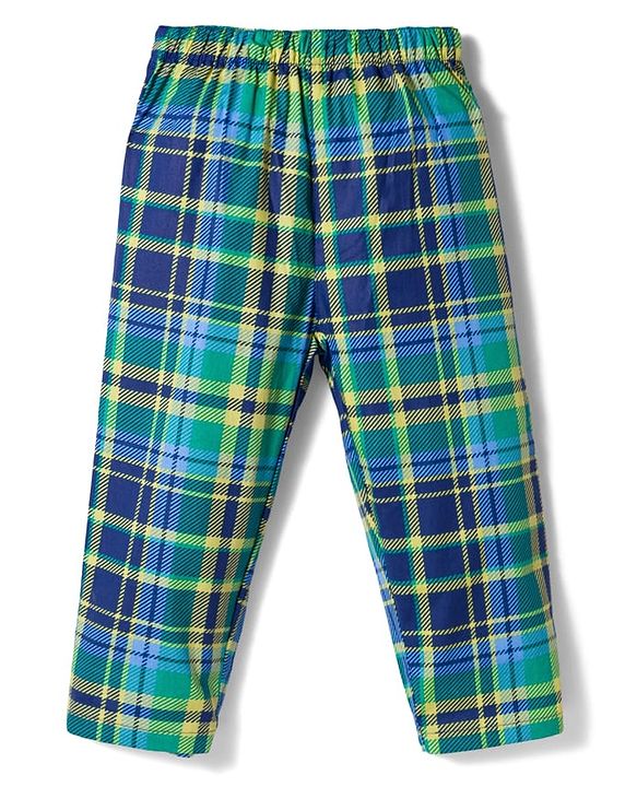 Babyhug Cotton Woven Full Sleeves Co-ords Night Suit With Checks  - Blue
