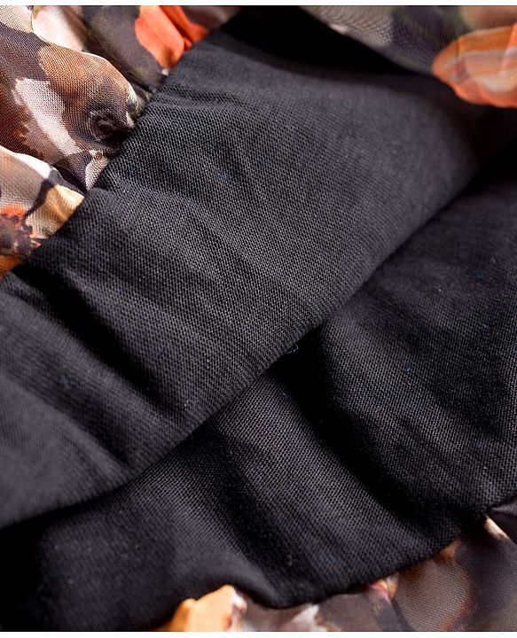 Babyhug Cotton Woven Half Sleeves Frock With Floral Print - Black