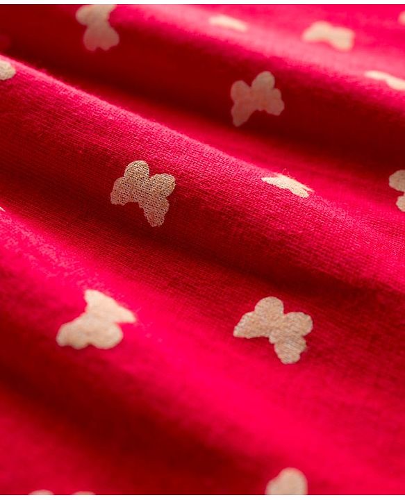 Babyhug Cotton Knit Half Sleeves Frock With Butterfly Print - Red