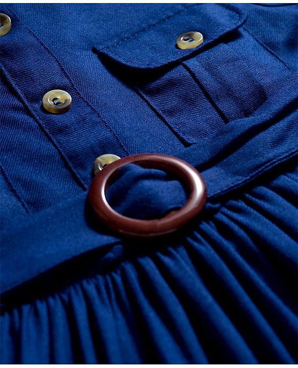 Babyhug Cotton Woven Half Sleeves Solid Frock - Navy Blue