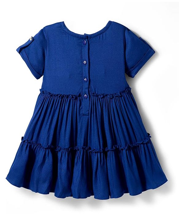 Babyhug Cotton Woven Half Sleeves Solid Frock - Navy Blue