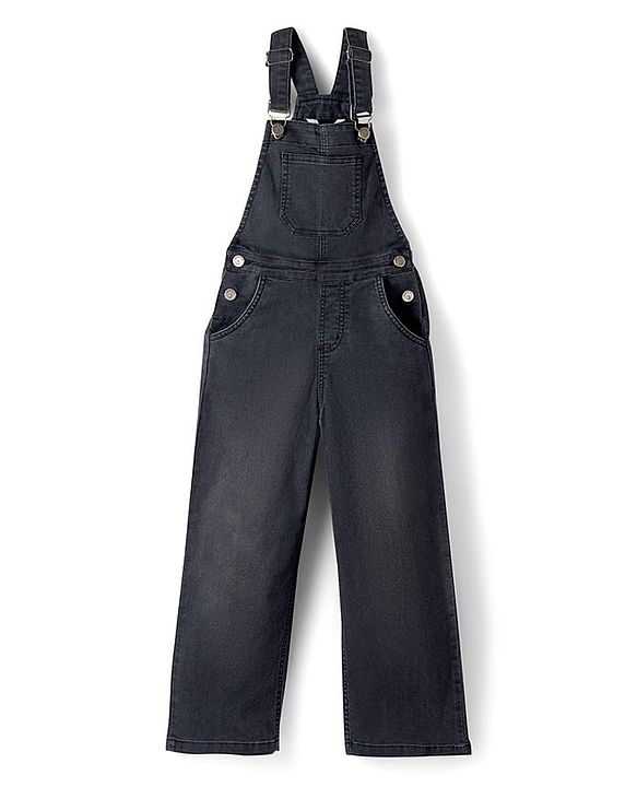 Pine Kids Cotton Woven Solid Color Dungaree - Black