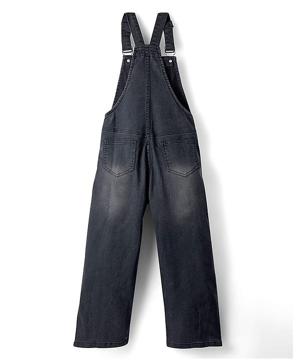 Pine Kids Cotton Woven Solid Color Dungaree - Black
