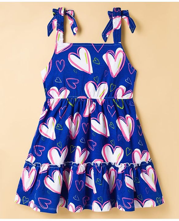 Pine Kids Cotton Knit Half Flutter Sleeves Tiered Frock with Inner T-Shirt & Heart Print - Multicolor