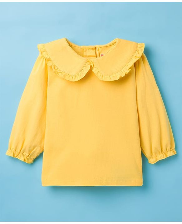 Babyhug Twill Woven Floral Printed Frock with Full Sleeves Inner Tee - White & Yellow