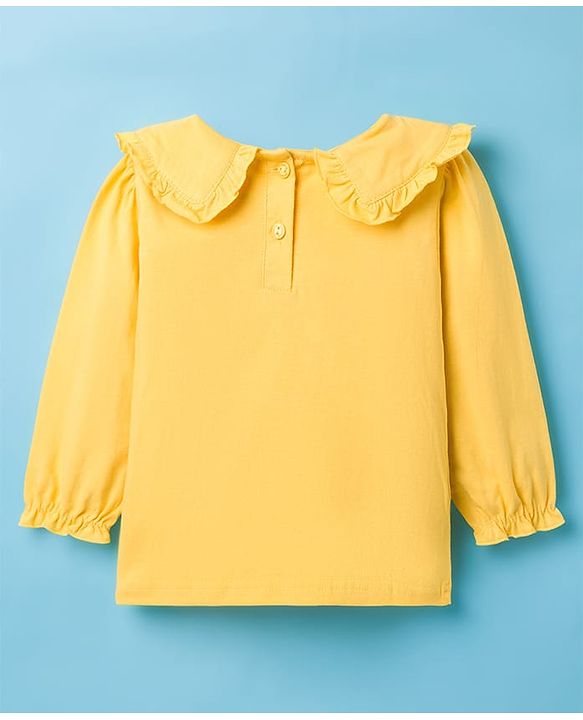 Babyhug Twill Woven Floral Printed Frock with Full Sleeves Inner Tee - White & Yellow