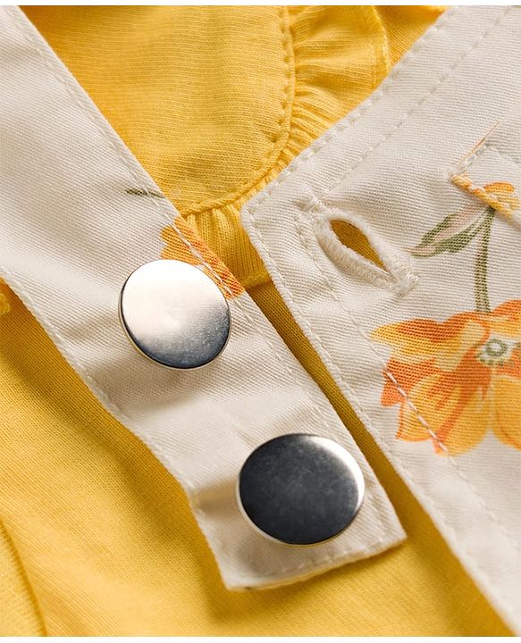 Babyhug Twill Woven Floral Printed Frock with Full Sleeves Inner Tee - White & Yellow