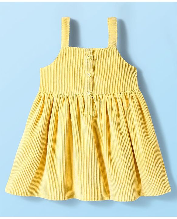 Babyhug Single Jersey Knit Half Puffed Sleeves Frock with Inner Tee & Floral Embroidery - Yellow & White