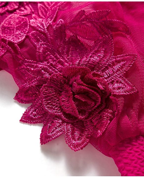 Pine Kids Woven Full Sleeves Top with Floral Embroidery - Dark Pink