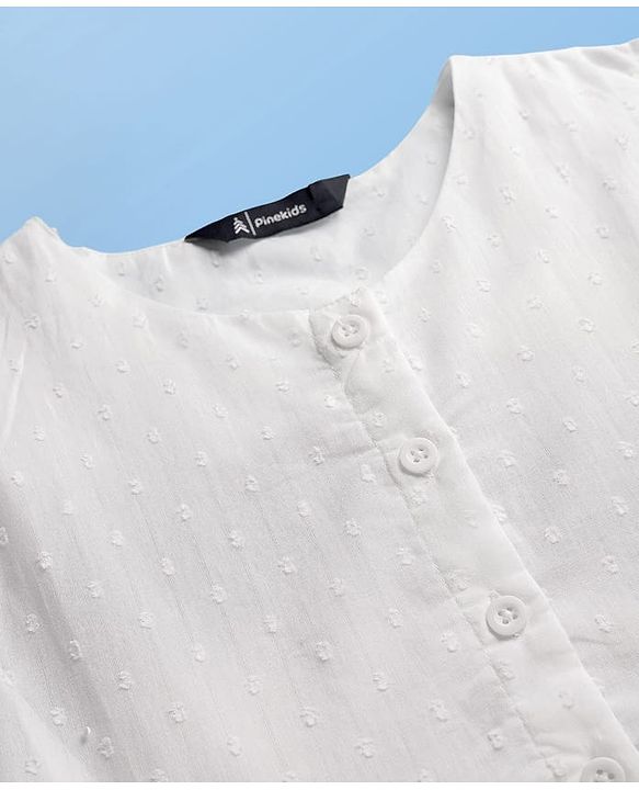 Pine Kids Cotton Woven Half Sleeves Frock with Swiss Dots - White