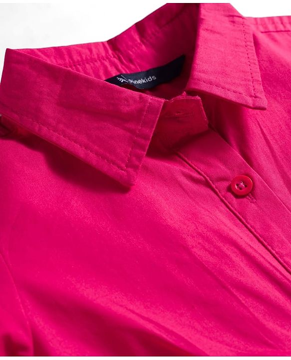Pine Kids Cotton Woven Full Sleeves Frock With Floral Embroidery - Fuchsia