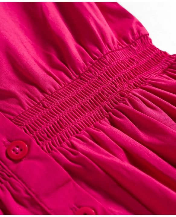 Pine Kids Cotton Woven Full Sleeves Frock With Floral Embroidery - Fuchsia