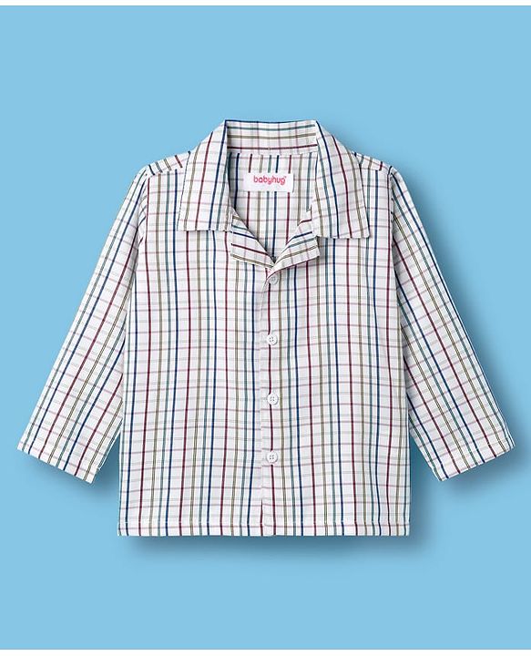 Babyhug Cotton Woven Full Sleeves Checks Co-ord Night Suit - White