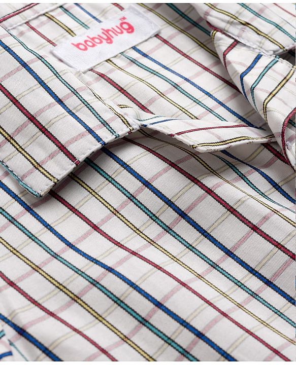 Babyhug Cotton Woven Full Sleeves Checks Co-ord Night Suit - White