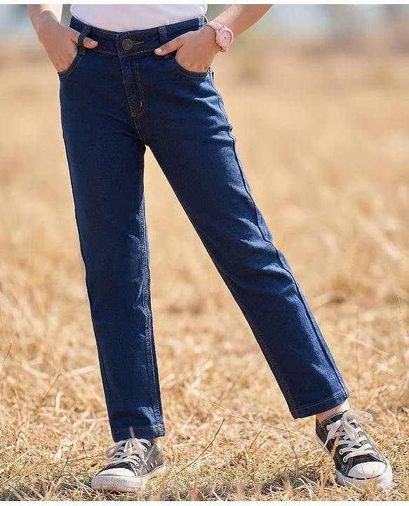 Pine Kids Denim Woven Full Length Washed Jeans - Navy Blue