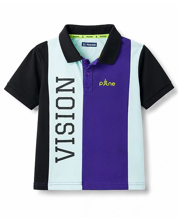 Pine Kids Cotton Knit Half Sleeves Polo T-Shirt with Text Graphics -Multicolour