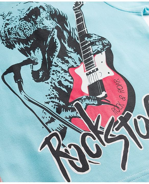 Pine Kids Cotton Knit Half Sleeves Polo T-Shirt with Colour Block Design & Dino Print in Back - Aqua & Pink